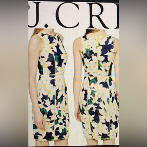J Crew Neon Lime Acid 🥝 Green Trim Flower Floral Scuba Dress Blue Pink Ivory 🌴 - Picture 9 of 16